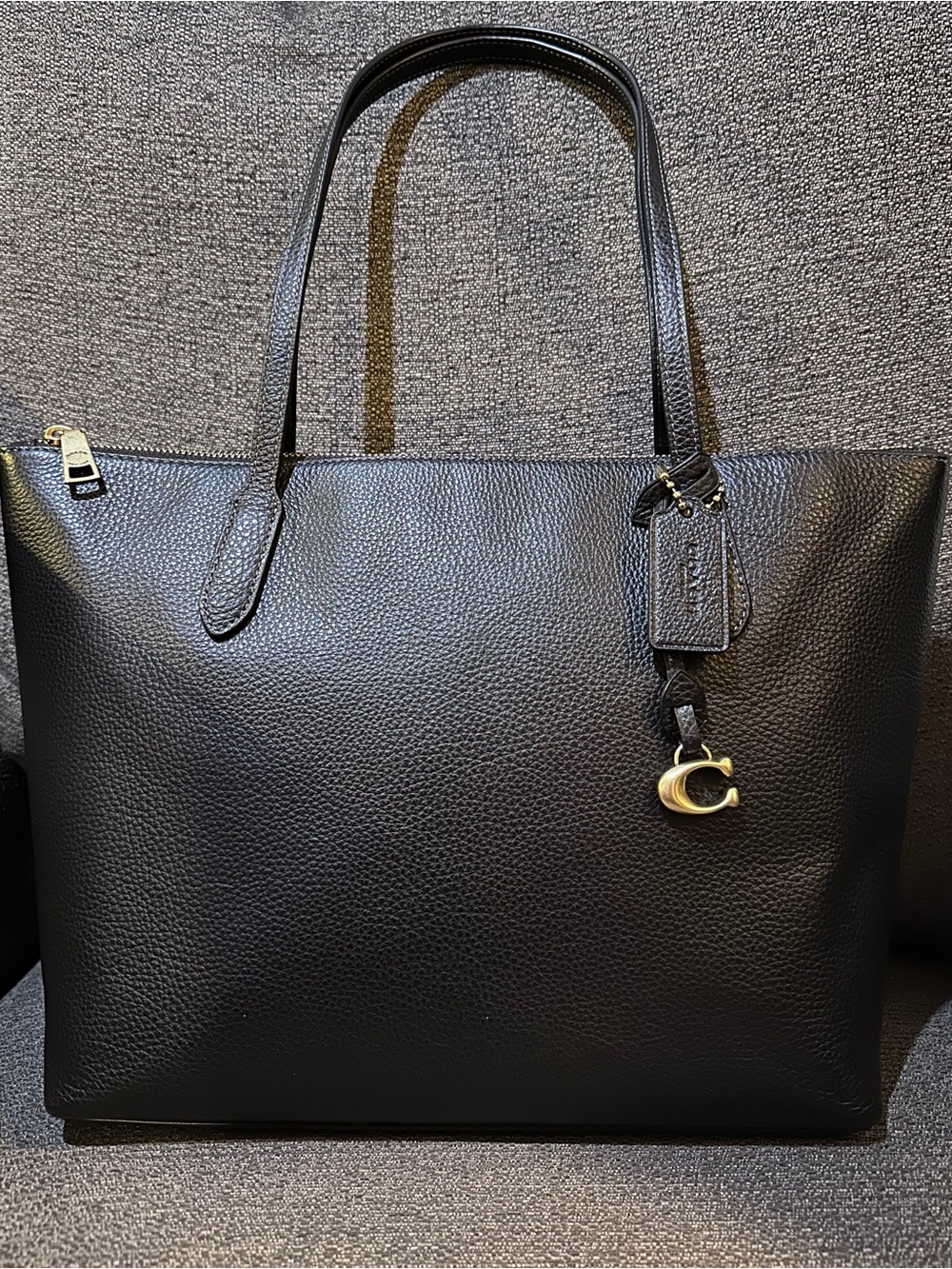 Coach Bella Small Black Pebbled Leather Tote with Gold 'C' Charm